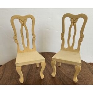 Wooden Dollhouse Miniature Dining Room Furniture Chairs 1:12 Set of 2